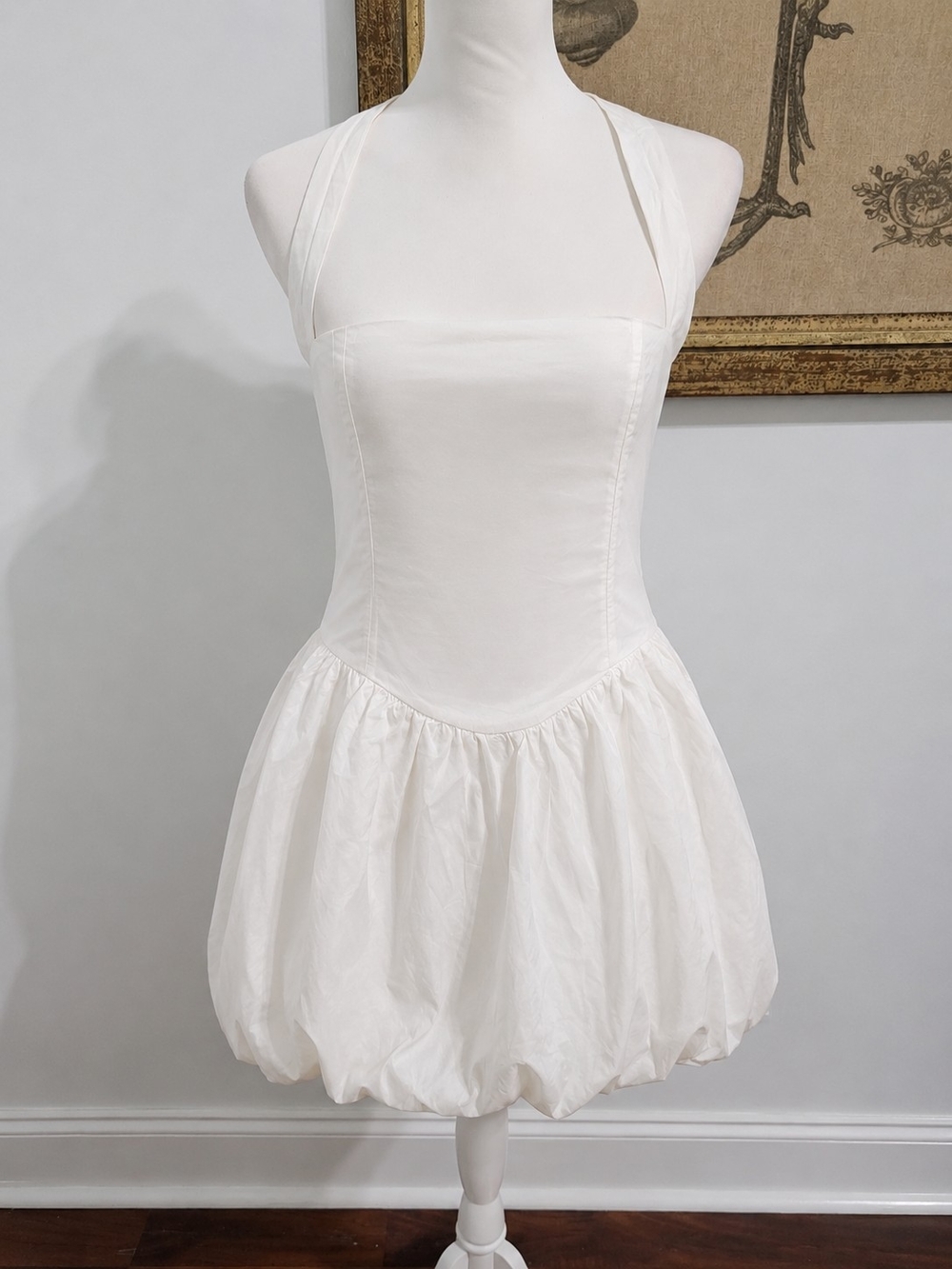 White Bubble Skirt Halter Mini Dress Size L Sorority Rush Graduation Bridal New